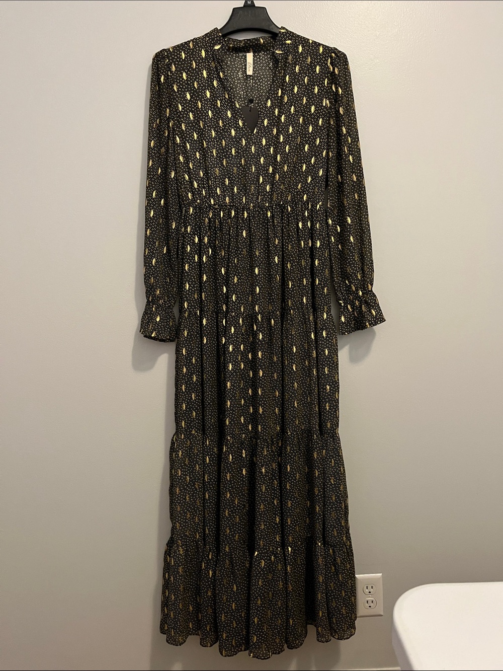 Elan Black Maxi Dress with Gold Dot Motif